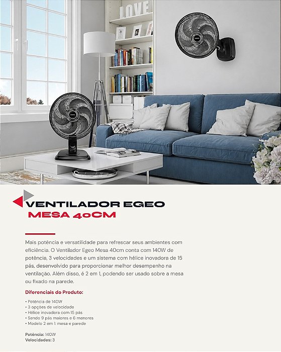 VENTILADOR EGEO MESA 40CM