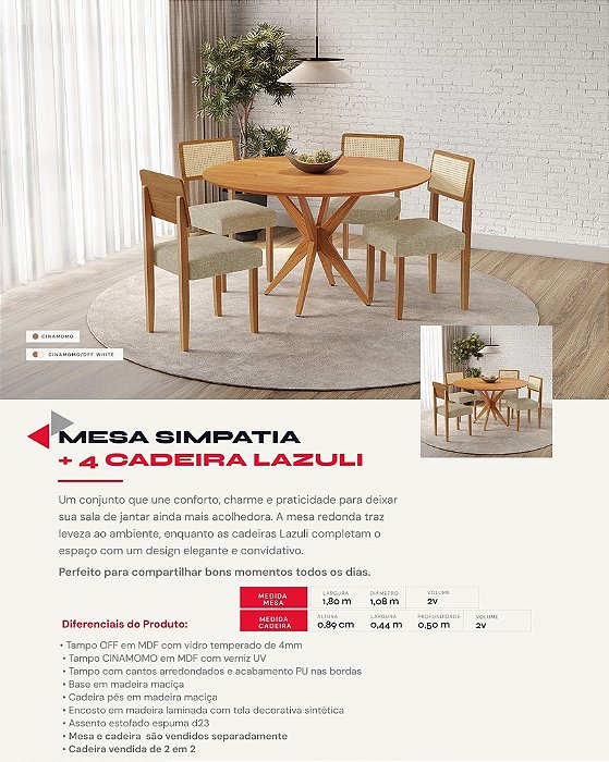 MESA SIMPATIA 1,08 REDONDA - TAMPO AMADEIRADO