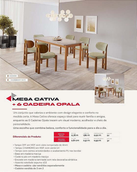 MESA CATIVA 1,80 x 0,90 - C/ VIDRO