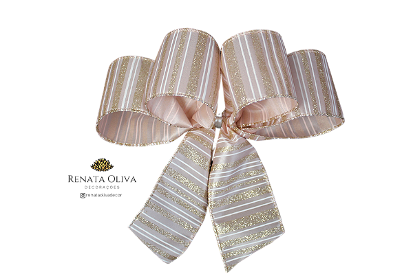 Laço Duplo Rose e Dourado Listrado - 6 unidades