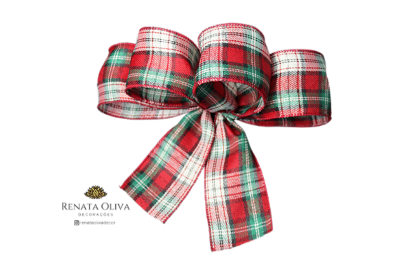 Laço Duplo Xadrez Verde e Vermelho - 6 unidades