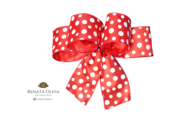 Laço Duplo Vermelho Bolinhas Brancas -  6 und