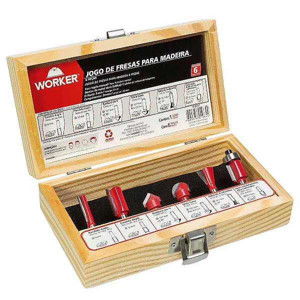 Jogo de Fresas Para Madeira 6 Peças Worker