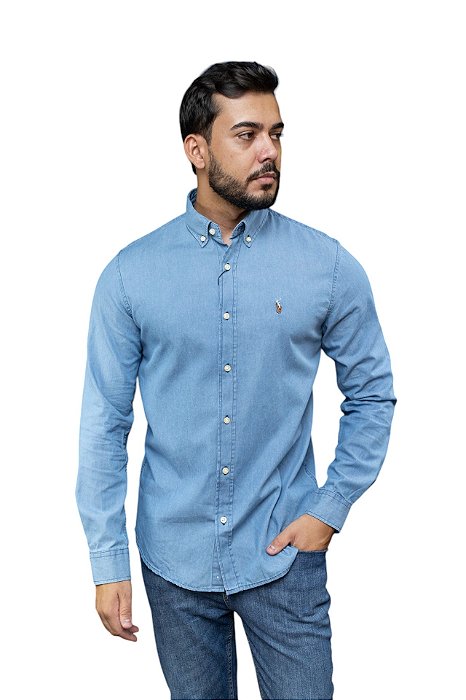 Camisa Jeans Ralph Lauren Manga Longa Masculina
