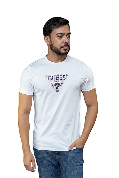Camiseta Guess Masculino Logo Falhada Branco