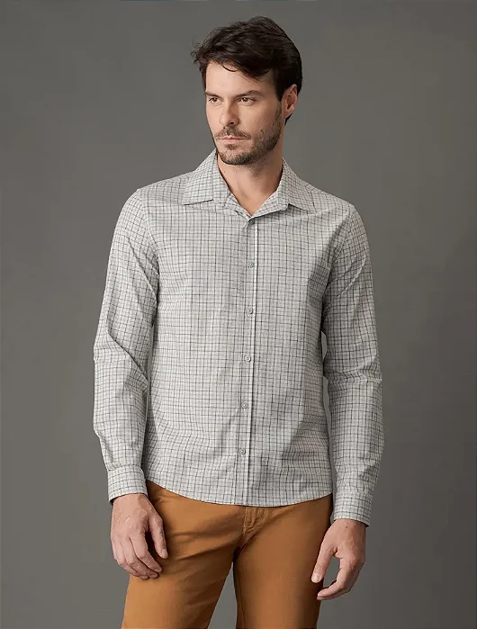 Camisa Calvin Klein Xadrez Manga Longa Chumbo