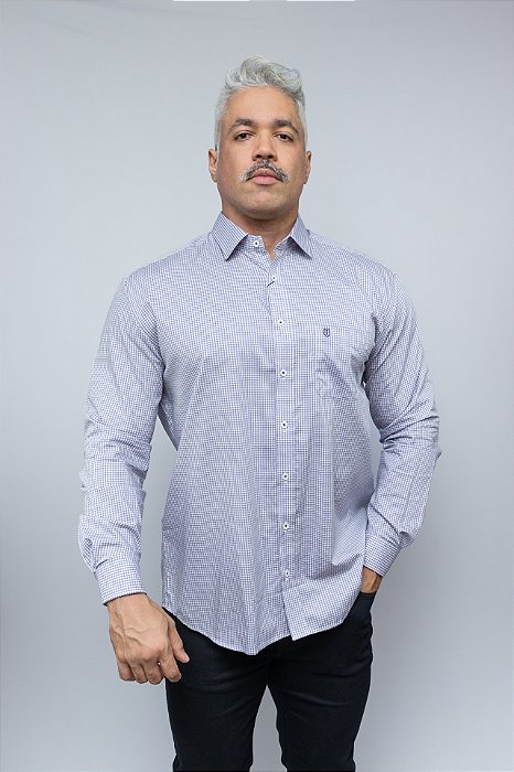 Camisa Comfort Xadrez Masculina Individual Roxo Claro