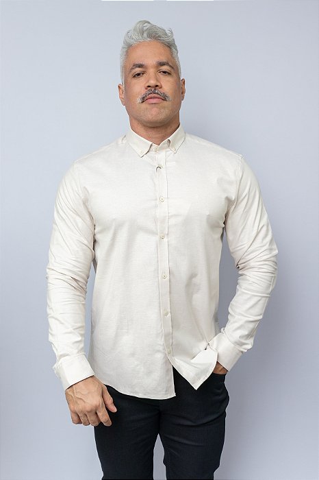 Camisa Masculina Regular Oxford Calvin Klein Caqui Medio