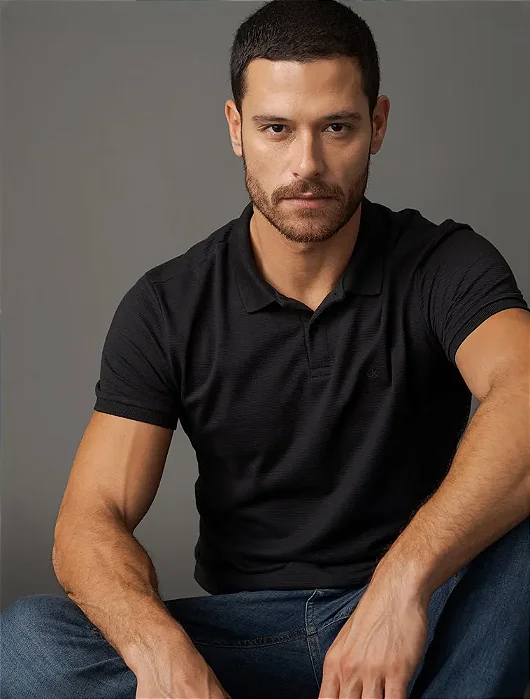 Polo Masculina Slim Malha Textura Calvin Klein Preto