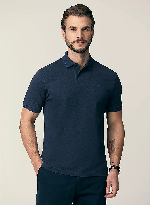 Polo Slim Básica Friso Masculina Individual Azul Marinho