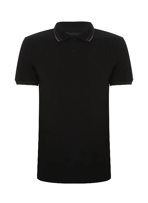 Polo Slim Básica Friso Masculina Individual Preto