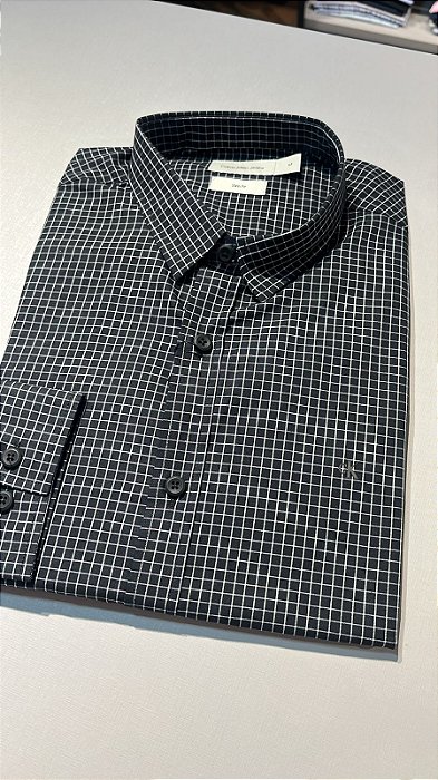 Camisa Calvin Klein Jeans Slim Masculina Xadrez Preto