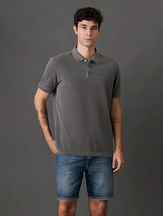 Polo Masculina Logo Monograma Calvin Klein Jeans Chumbo