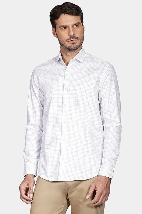 Camisa Aramis Slim Xadrez Clássico Branco Com Vermelho