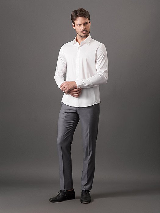 Camisa Masculina Manga Longa Slim Básica Branco