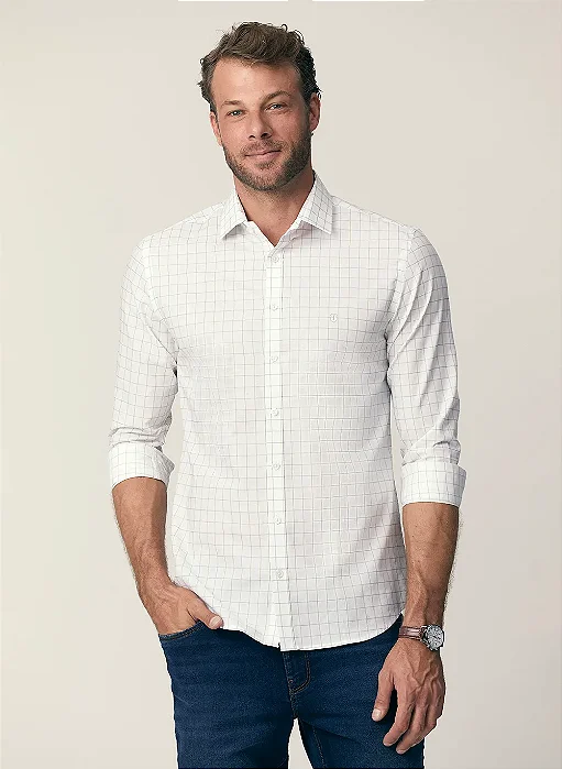 Camisa Slim Xadrez Masculina Individual Branco