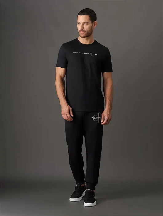 Camiseta Calvin Klein Masculina Meia Malha Logo Preto