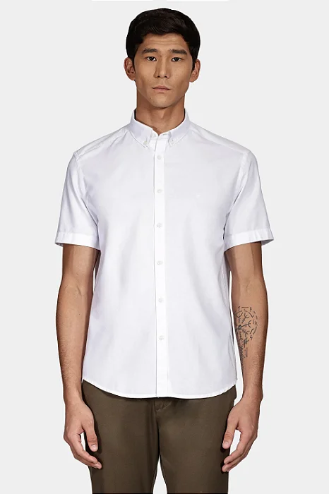 Camisa Manga Curta Aramis Slim Oxford Button Down Copan Branco