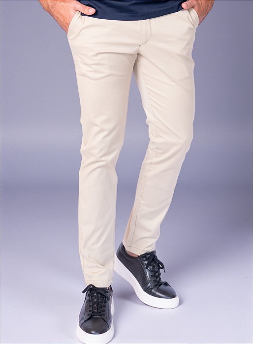 Calça Skinny Garbanne Algodão Egipcio Kaki Claro