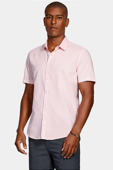 Camisa Manga Curta Slim Boa Vista Rosa