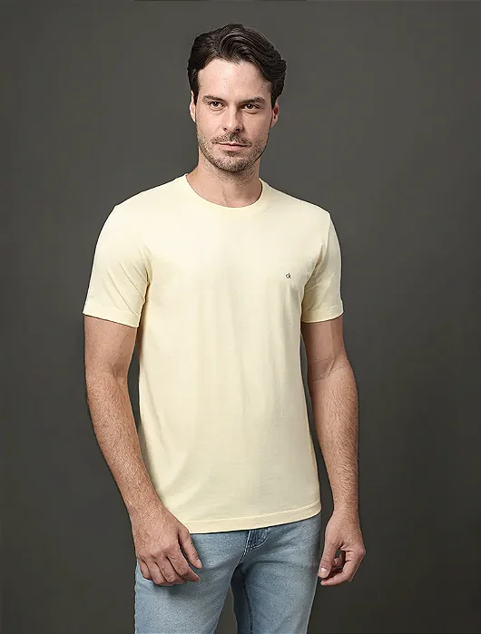 Camiseta Masculina Meia Malha Calvin Klein Amarela