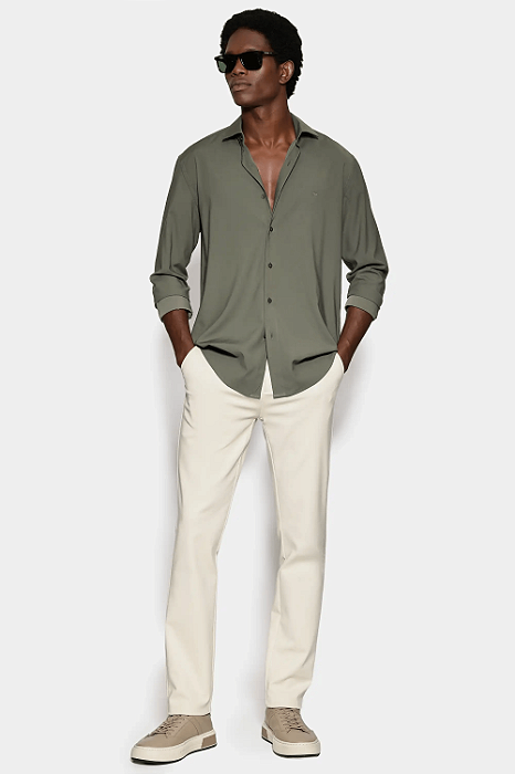 Camisa Aramis Slim Poliviscose de Bambu Com Stretch Verde Militar