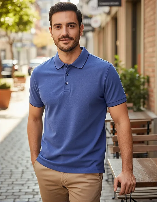 Polo Ellus Piquet Masculina Com Friso