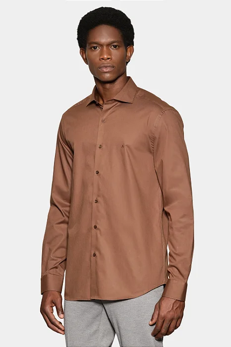 Camisa Aramis Manga Longa Slim Algodao  Damero Chocolate