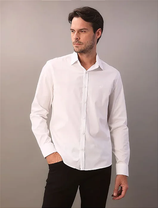 Camisa Calvin Klein Regular Branco Manga Longa