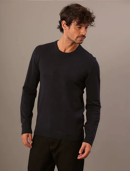 Sueter Tricot Masculino Gola Careca Viscose Calvin Klein Jeans Marinho