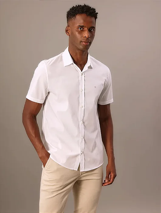 Camisa Manga Curta Calvin Klein Jeans Básica Com Logotipo Branco