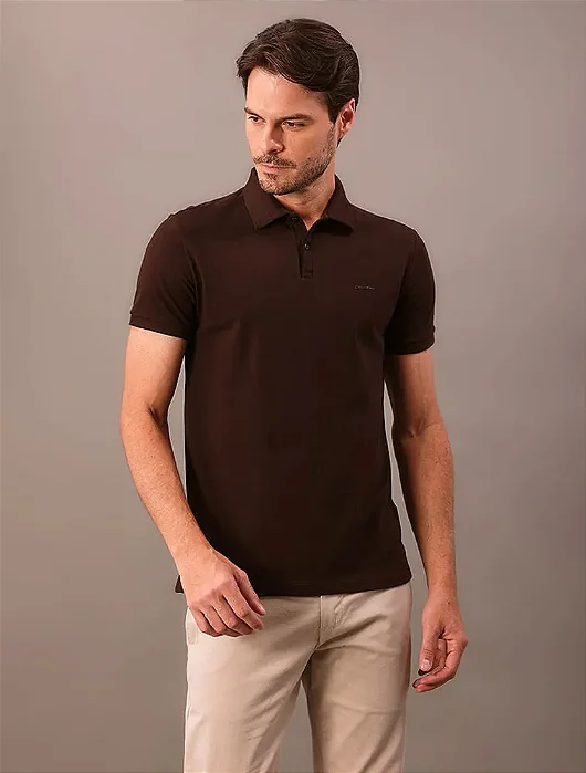 Polo Manga Curta Calvin Klein Regular Listras Surton Marrom