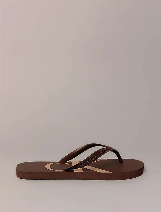 Chinelo Calvin Klein Jeans Logo Corrido Ck Marrom