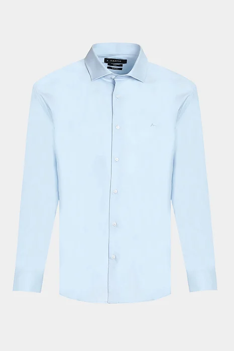 Camisa Aramis Manga Longa Slim em Tricoline Stretch Liso Azul Claro