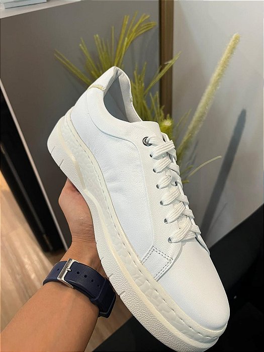 Tênis Casual Masculino Branco Couro Garbanne Premium Conforto
