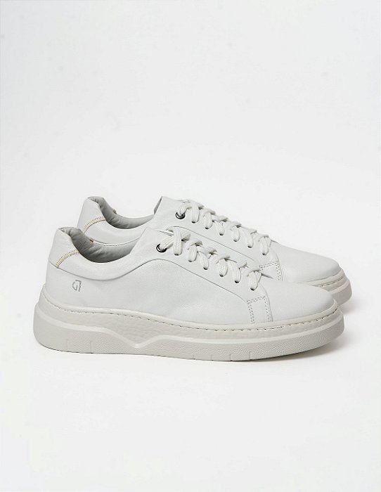 Tênis Casual Masculino Branco Couro Garbanne Premium Conforto
