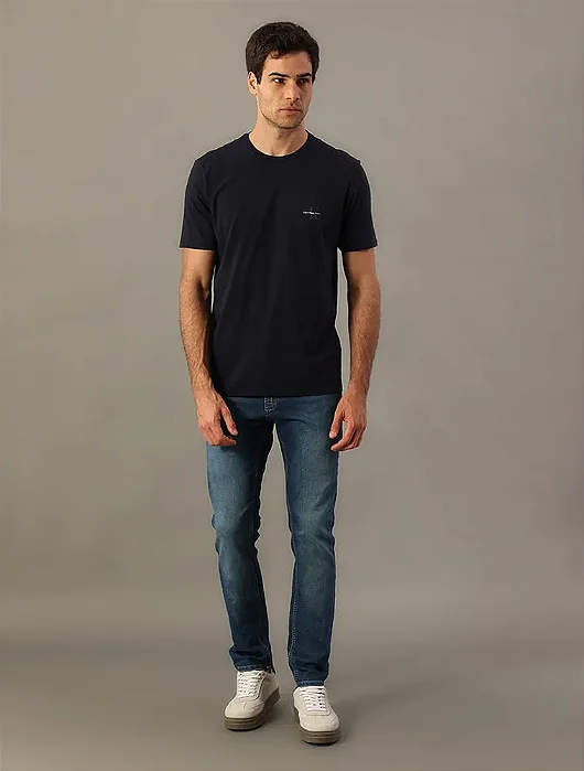 Camiseta Masculina Básica Estampa Logo Reissue No Peito Calvin Klein Jeans Azul Marinho