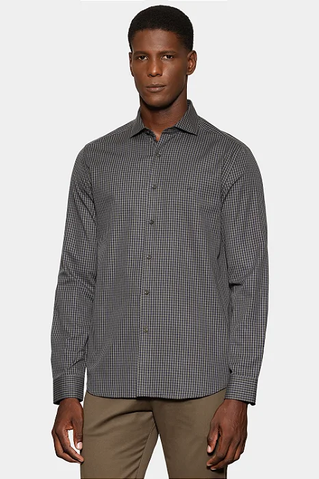 Camisa Aramis Manga Longa Slim Mini Xadrez Damero Verde/Marinho