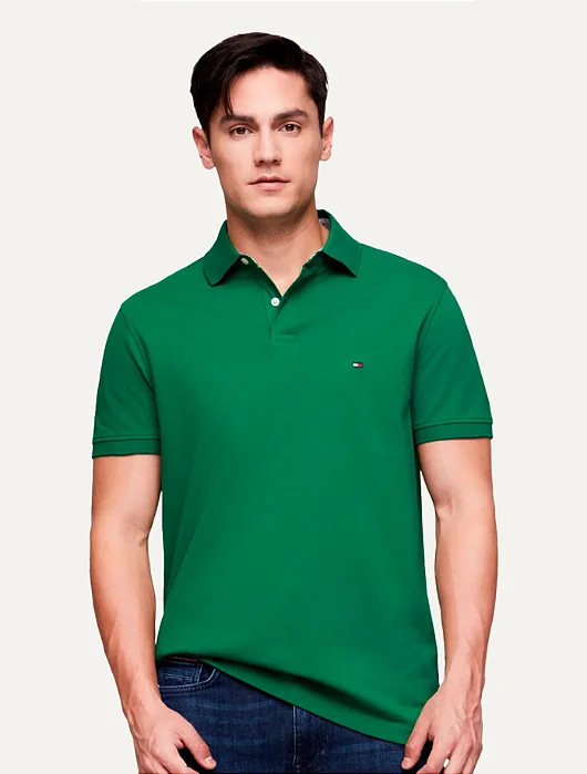 Polo Tommy Hilfiger Masculina Regular Piquet 1985 Verde