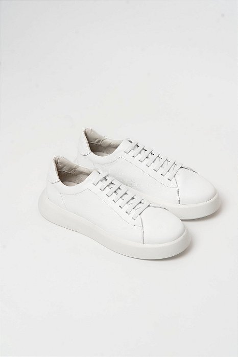 Tênis Elegante Conforto Premium Couro Legítimo Branco