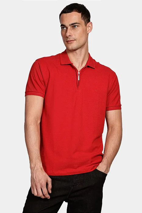 Polo Aramis Manga Curta Piquet Com Zíper Vermelho