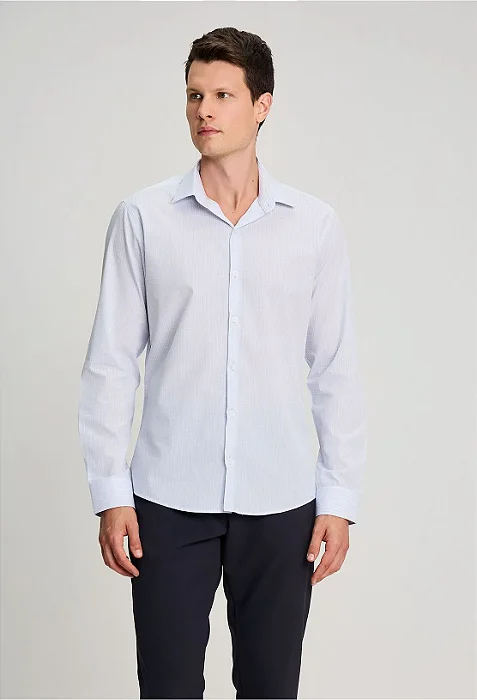CAMISA DOCTHOS SLIM MANGA LONGA REPELENTE A LIQUIDO MICRO XADREZ BRANCO