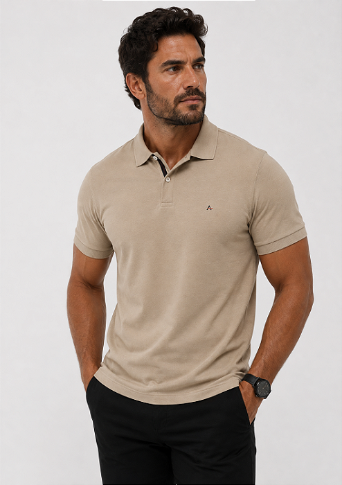 Camisa Polo Aramis Slim Logo Bordado Deserto