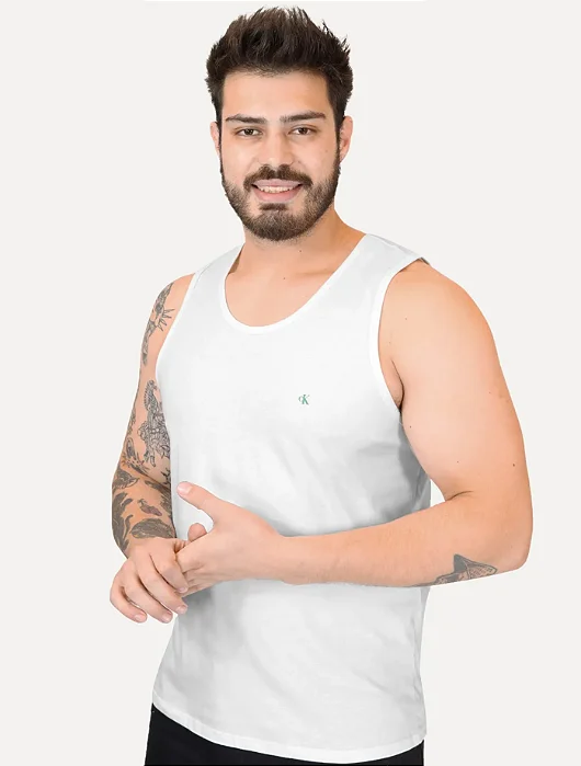 Regata Calvin Klein Jeans Masculina Chest CK Logo Branco
