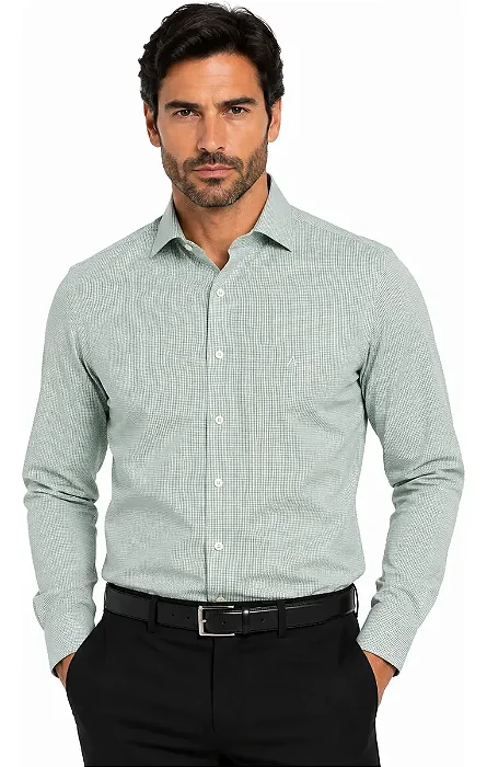 Camisa Aramis Mini Xadrez Regular Verde Com Branco