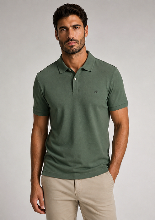 Polo Calvin Klein Slim Basica Sem Friso Verde