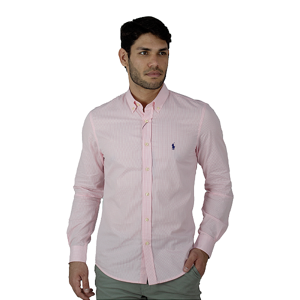 Camisa Manga Longa RL Micro Xadrez Rosa - Brüder Multimarcas