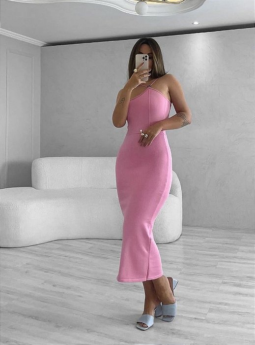 Vestido modal midy - Alça de um ombro só