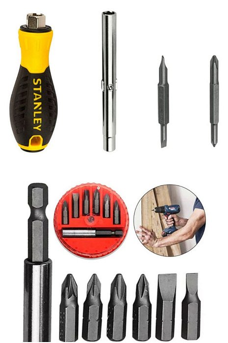 Kit Chave Philips 6 Pçs+Jogo Bits Adaptador Magnético 7 Pçs