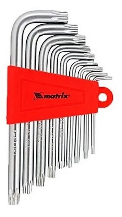 Kit Jogo Chave Torx Curta Crv T10 - T50 C/ Furo 9 Peças